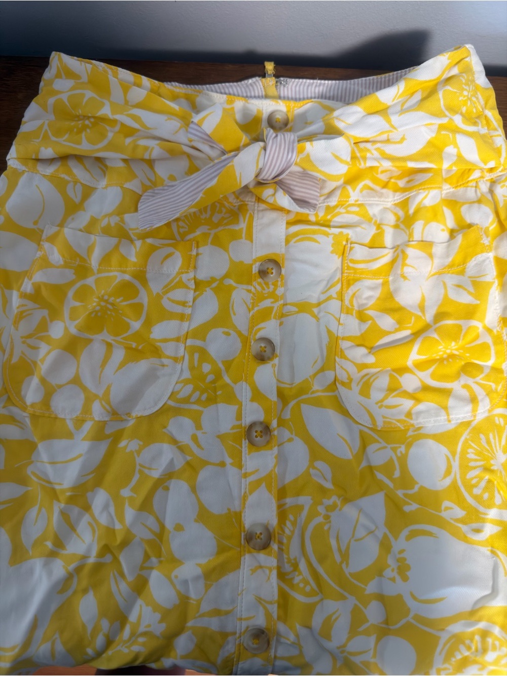 Anthropologie Yellow and White Floral A-Line Skirt